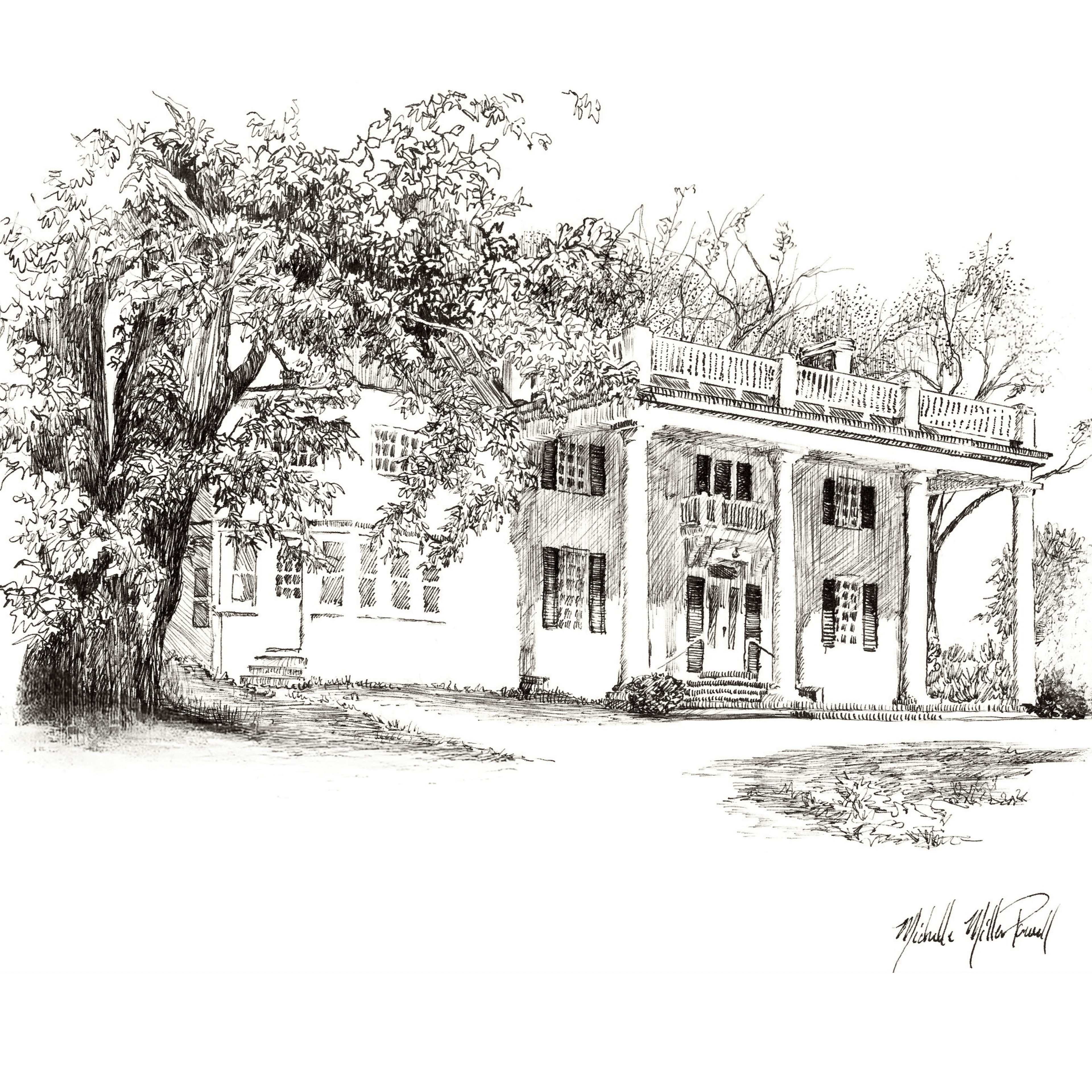 Pen and ink sketch of Rixey Manor